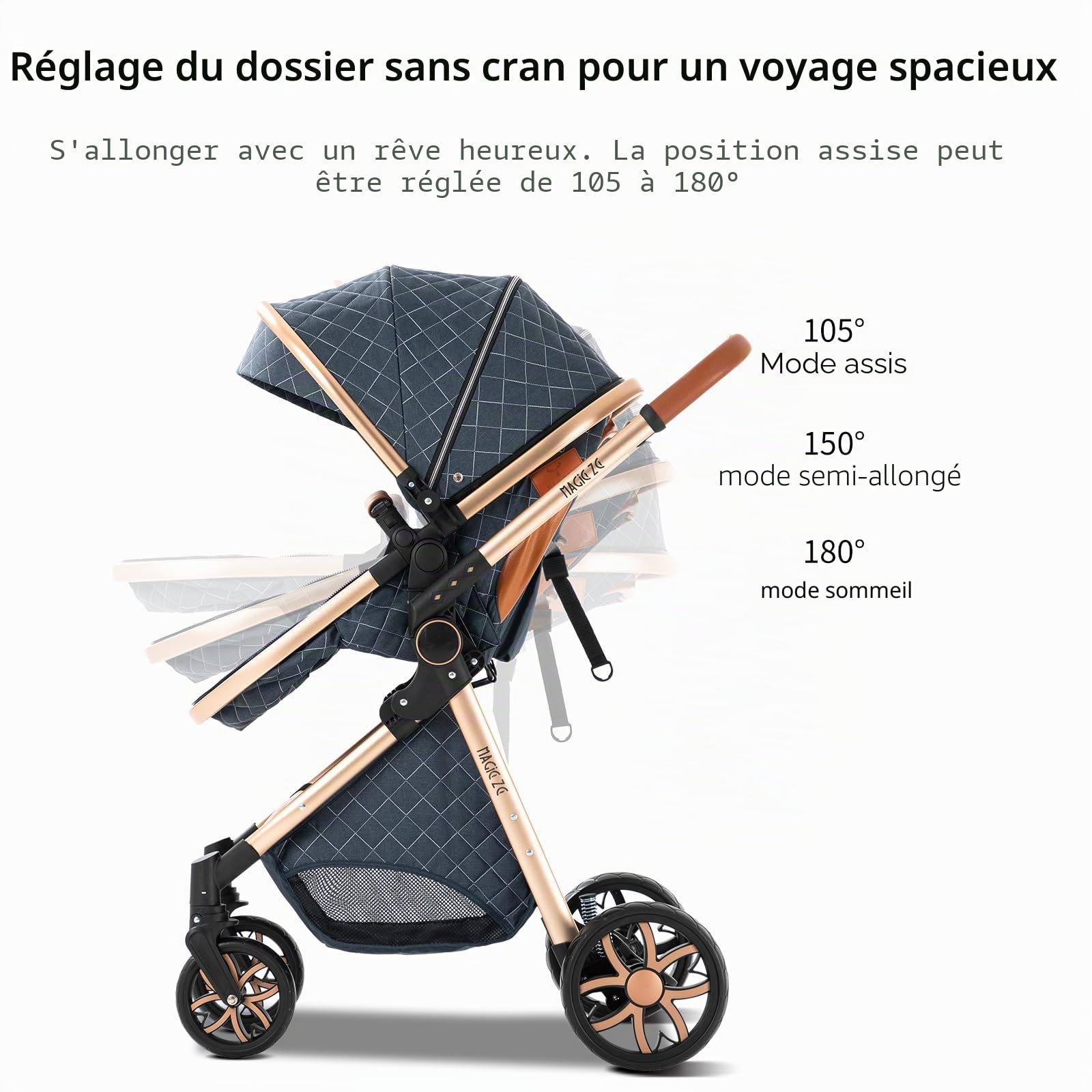 MoLi Poussette 3 en 1, Poussette Bebe avec Mode Double Poussée Réversible, Poussette Citadine Nacelle Grande, Poussette Combinée Cadre en Alliage d'aluminium Pliable Haut Paysage (225 Dark Grey)