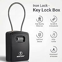 Vista 6 de Iron Lock Caja de bloqueo de llave portátil con grillete de cable y montaje en pared, caja de metal resistente al agua para llaves con código