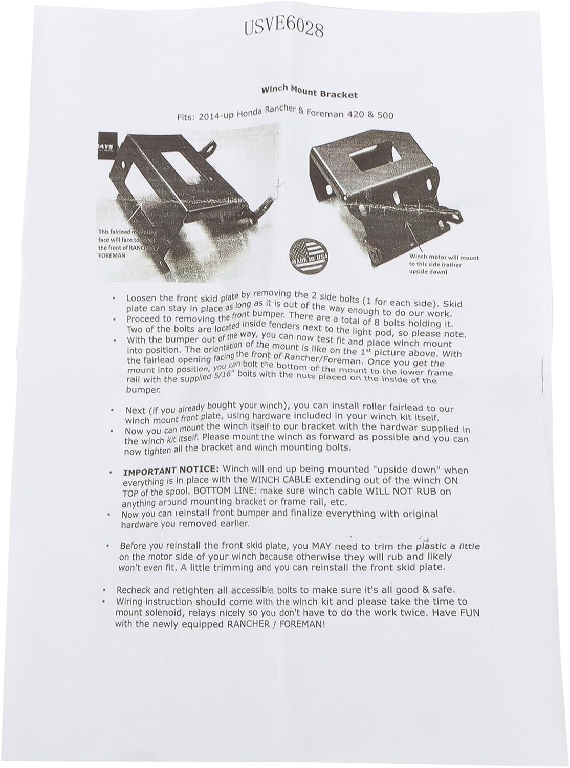 GXYWADY Winch Mounting Bracket Plate Replacement for 2014-2025 Honda Rancher Foreman Rubicon TRX420 500 520