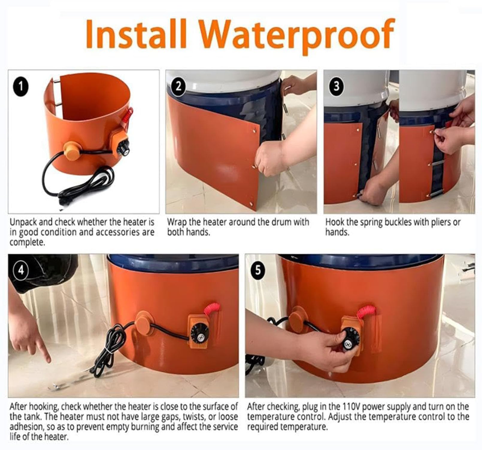 Chauffage de tambour en métal – Couverture chauffante pour réservoir de pétrole, fût de graisse en caoutchouc de silicone, seau à miel
