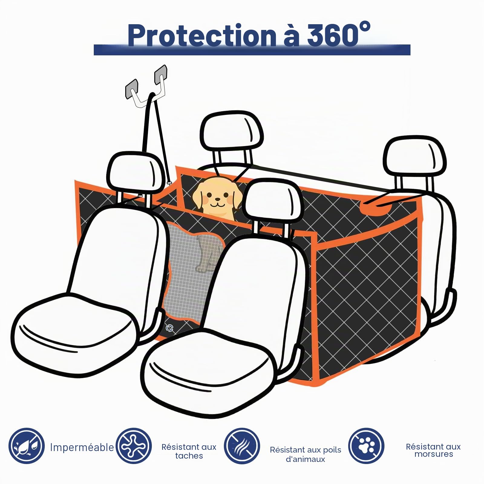 Vortix Protection Voiture Chien – Le Meilleur Compagnon De Voyage, Vous Permet De Laver Votre Voiture Moins Souvent Et Protège L'Intérieur des Taches, des Rayures Et des Poils d'animaux