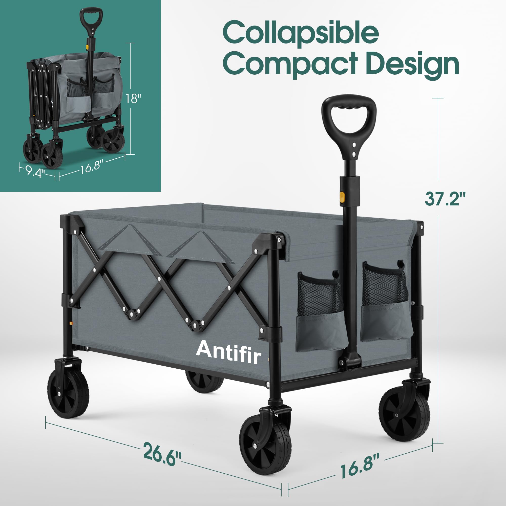 Carrello Pieghevole Trainabile 163kg - Carro Multiuso Per Spesa, Campeggio, Sport Con Ruote Omnidirezionali