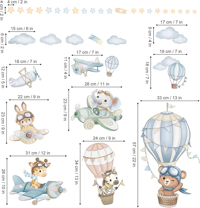Vinilos decorativos infantiles animales y globos aerostáticos miniatura 2