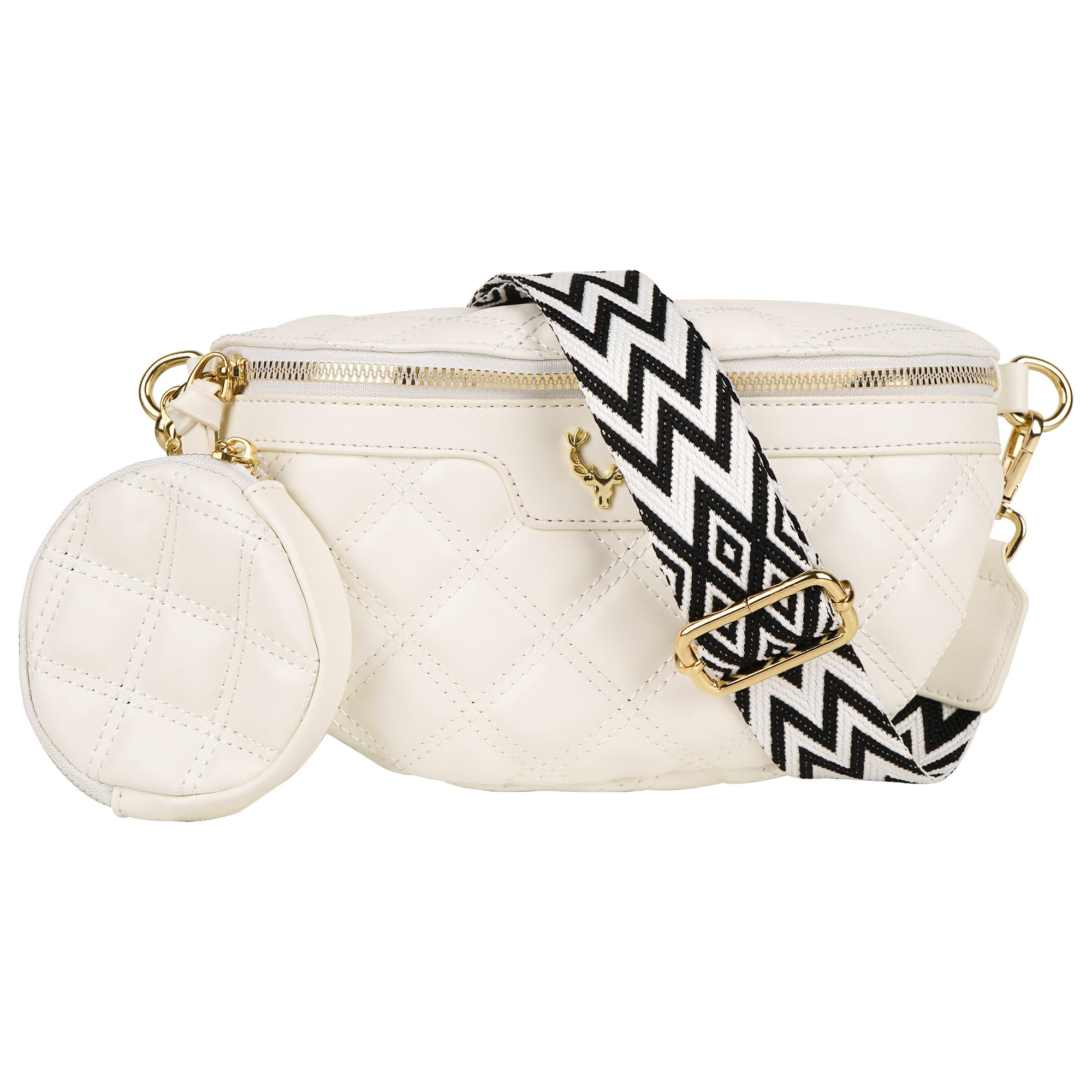 Diamond Sac banane matelassé avec sangle réglable - Blanc - Pour voyage, concert et festival - Sac banane sportif mains libres