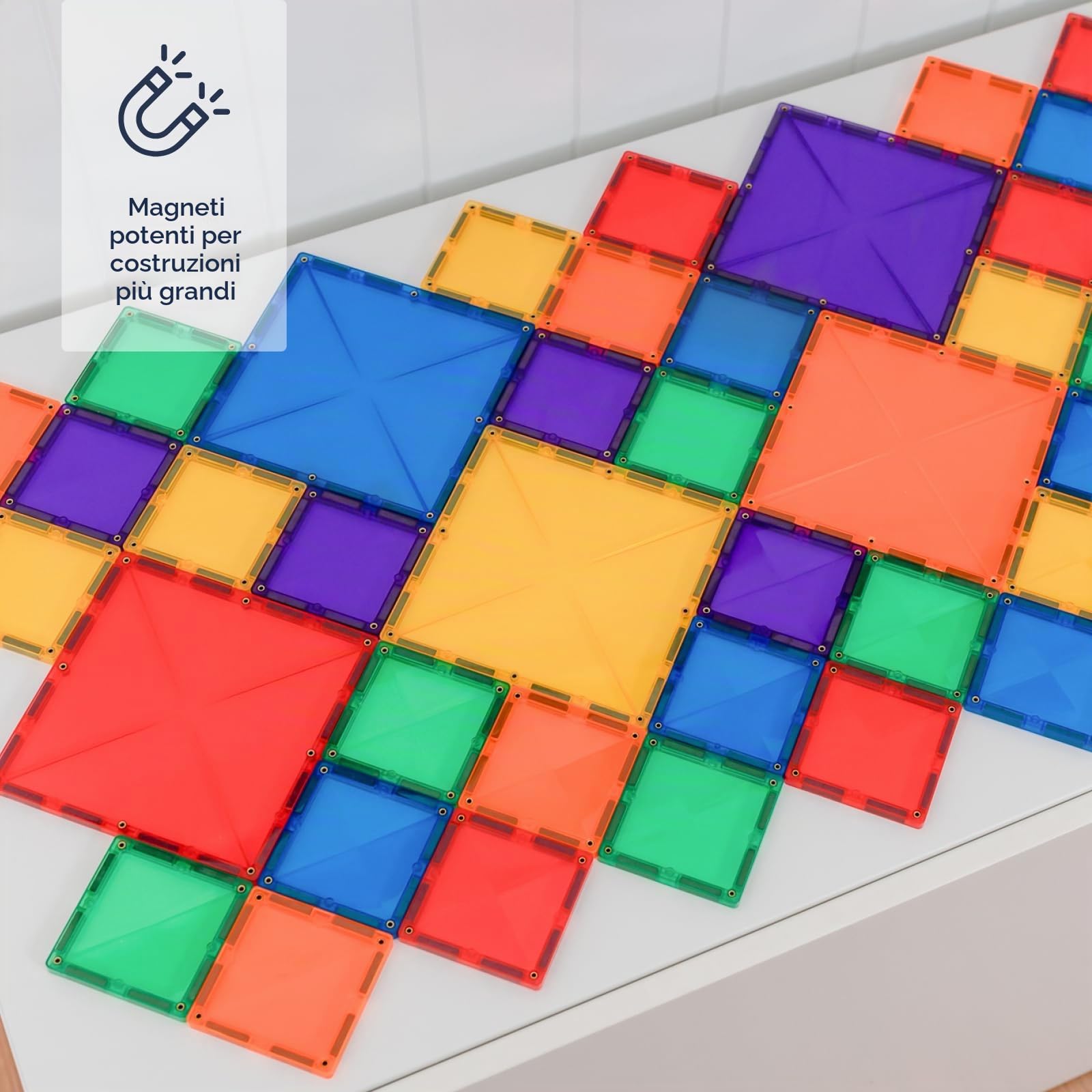 CONNETIX Piastrelle Magnetiche Arcobaleno Pacchetto Quadrato, 42 Pezzi
