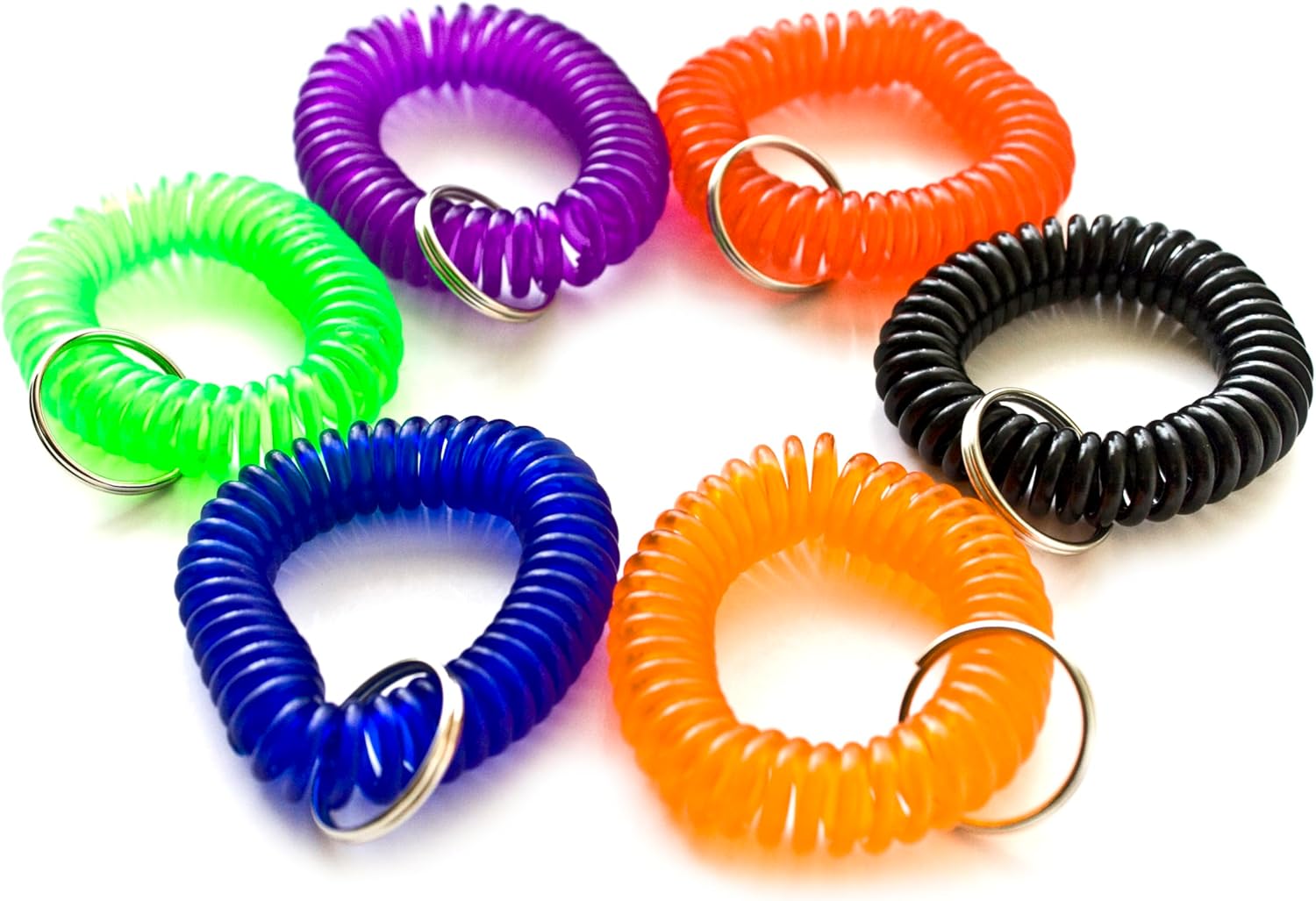 ONDEPOT 100pcs Colorful Soft Spring Spiral Coil Elastic Wrist Band Key Ring