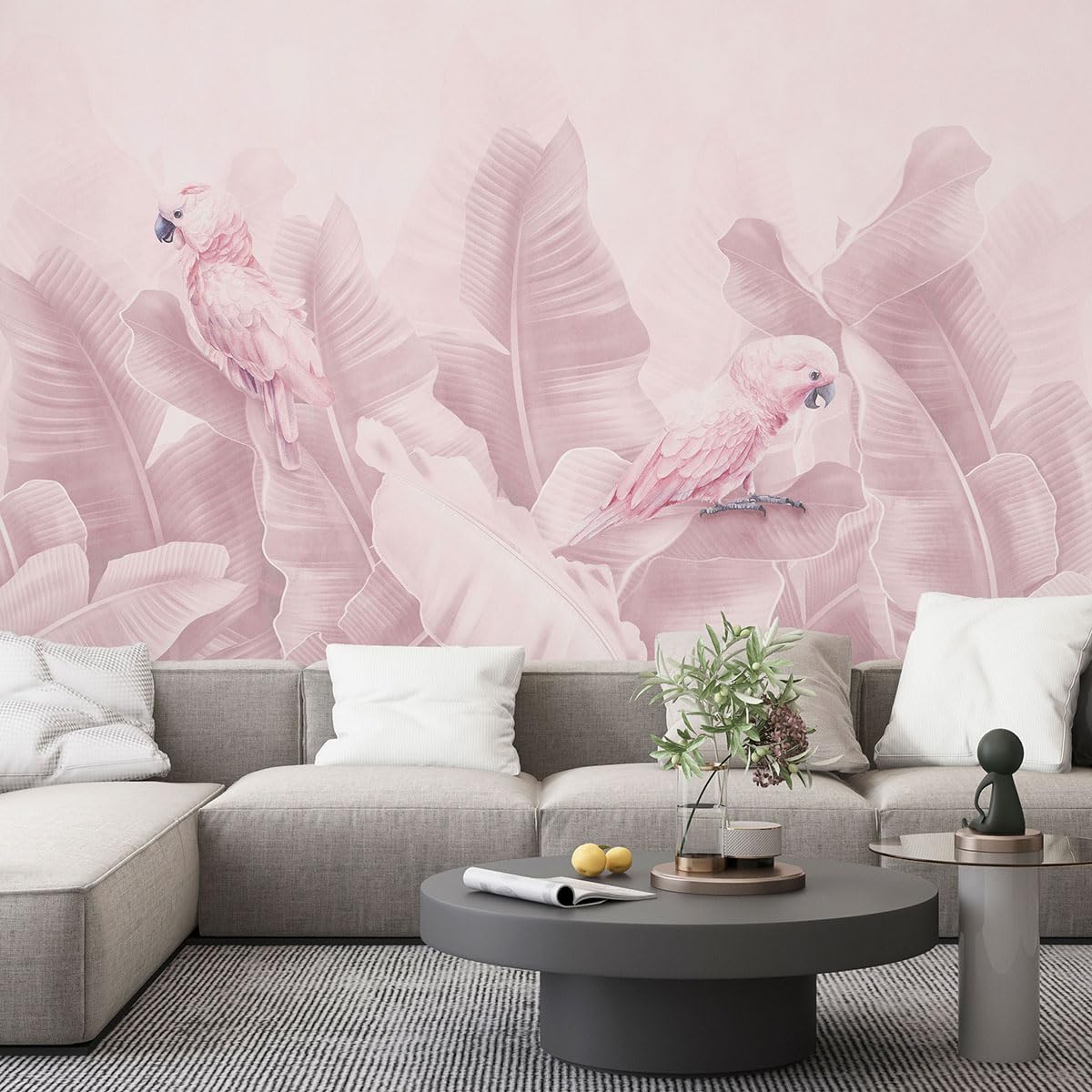 Papier peint feuilles tropicales Lumalea pour créer une jungle douce en chambre d'enfant