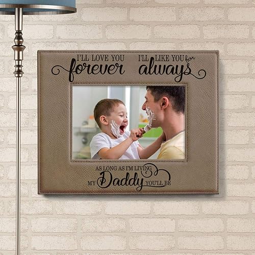 Miniatura 4 de KATE POSH I'll Love You Forever, I'll Like You for Always, as Long as I'm Living My Daddy You'll be. Marco de fotos de cuero gris grabado, papá