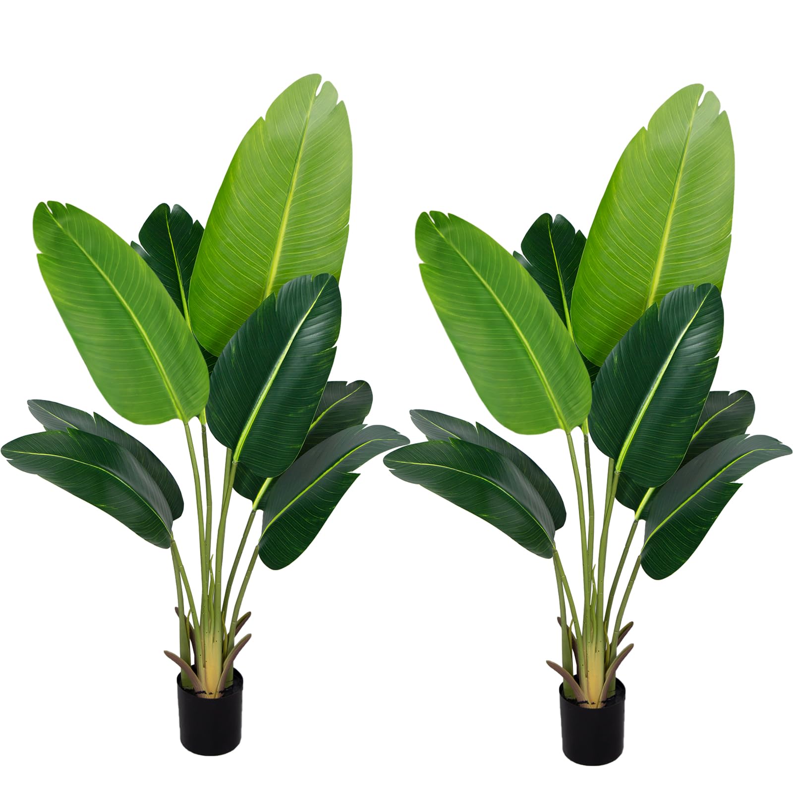 Artificial Bird of Paradise Plant 4Ft Fake Tropical Palm Tree with 8Trunks Faux Banana Leaf Trees in Pot for Home Indoor Outdoor Office Modern Decor Housewarming Gift（2Pcs）