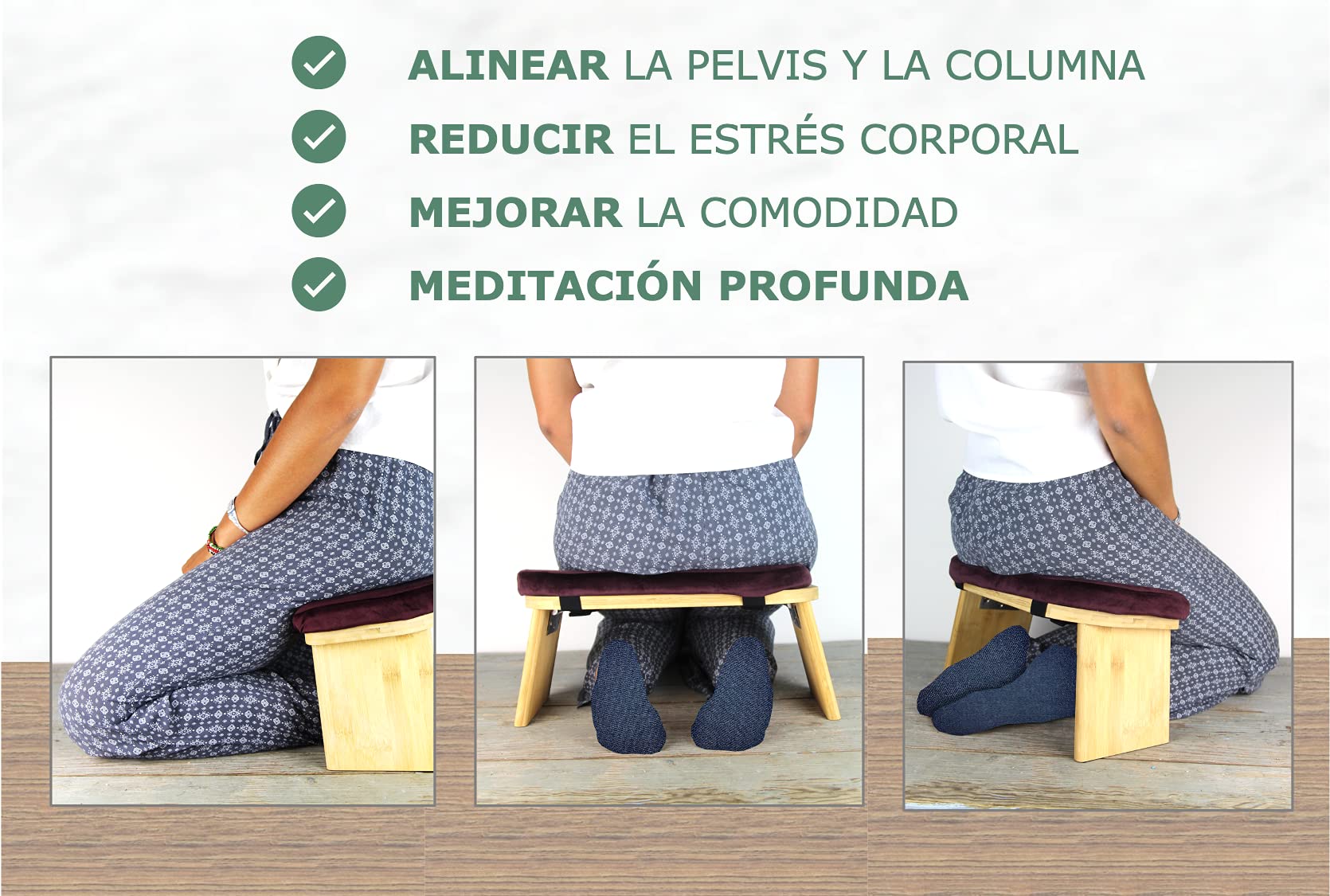 Tortuga - Banc de méditation - 100% Bambou Biologique - 46x18x15cm - Crème - Pack Complet: Sac de Transport, Coussin Confortable - Tabouret de méditation Ergonomique Pliable - Améliore la Posture