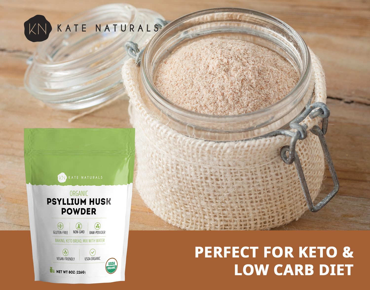 Kate Naturals Organic Psyllium Husk Powder for Baking, Shakes, Fiber, 8oz — Amazon image 3