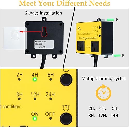 Miniatura 12 de Ortis Temporizador de piscina sobre el suelo, temporizador inteligente de piscina con funcionamiento de un solo botón, para piscinas, filtros