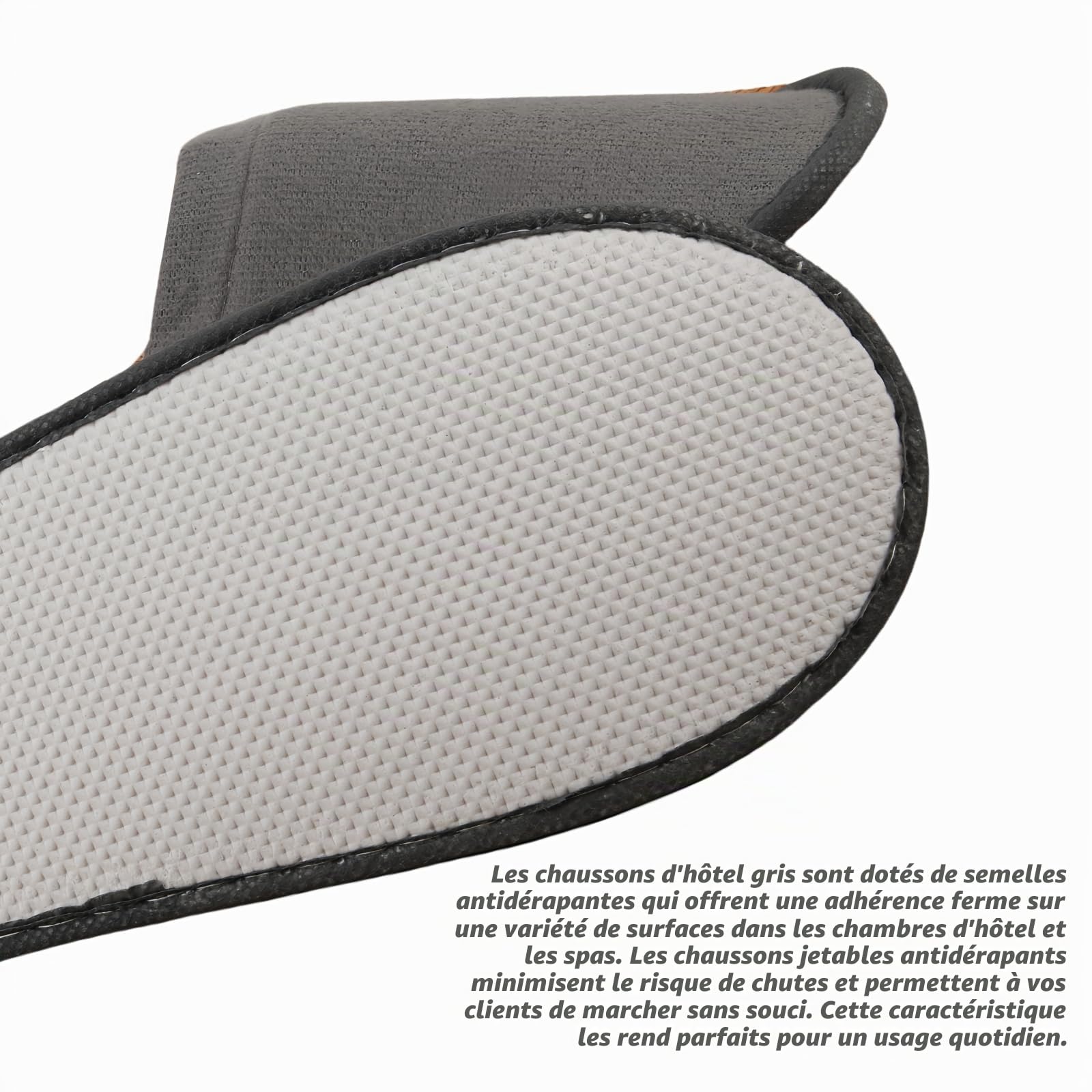 Lot de 15 paires de pantoufles d'hôtel grises : chaussons jetables antidérapants, confortables et respirants, ensemble de pantoufles d'invités, unisexes, pour