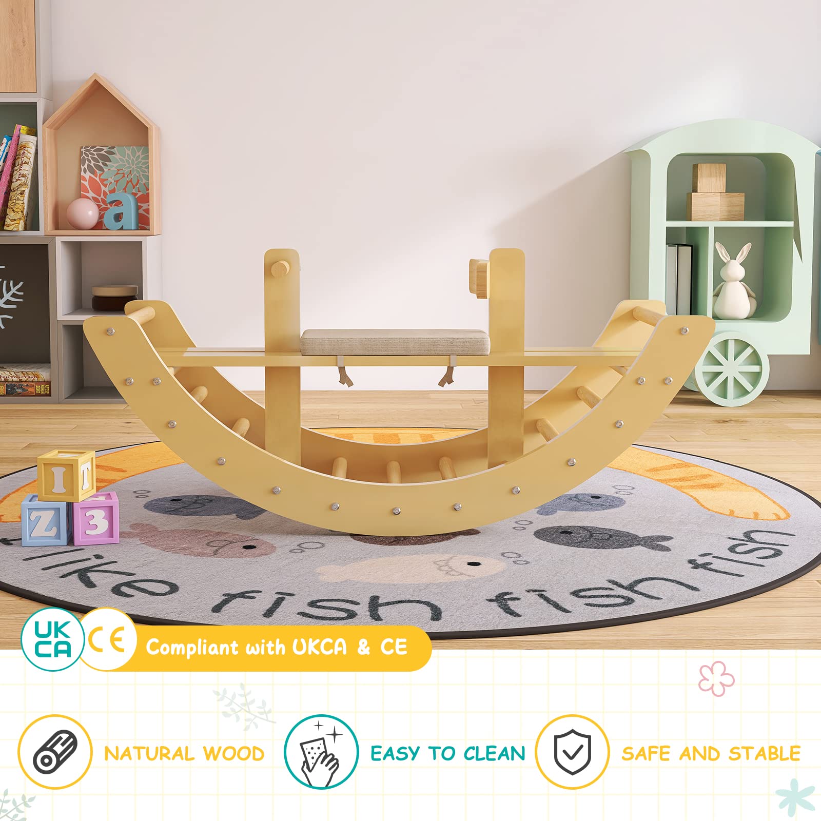 BanaSuper Rockeros Waldorf Arco de Caballito Balancín de Madera para Niños Arco de Escalera Juguetes de Gimnasia Montessori para Pequeños (Natural)