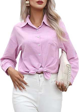 Button Down Shirts for Women Cotton Dress Shirts Collared Long Sleeve Wrinkle Free Blouse Tops Light XXL