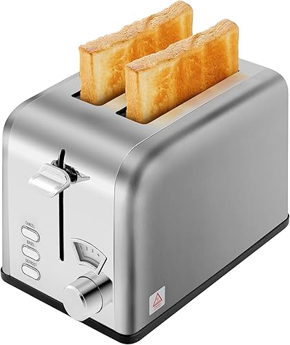 Miniatura 1 de HealSmart Tostadora de acero inoxidable de 2 rebanadas con ranura extra ancha y bandeja extraíble para migas, 5 ajustes de sombra y función de