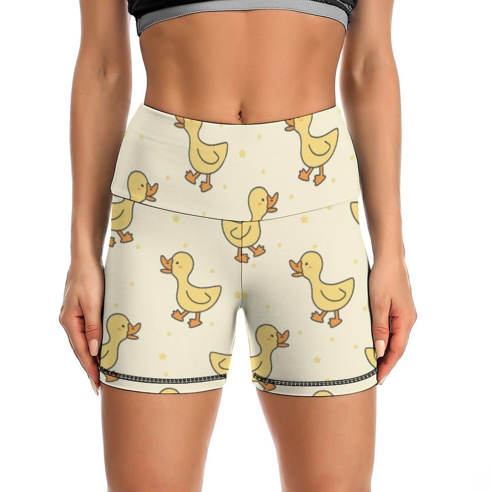 Animal Duck Pattern High Waist Yoga Shorts for Women Athletic Shorts Leggings Running Pants Black