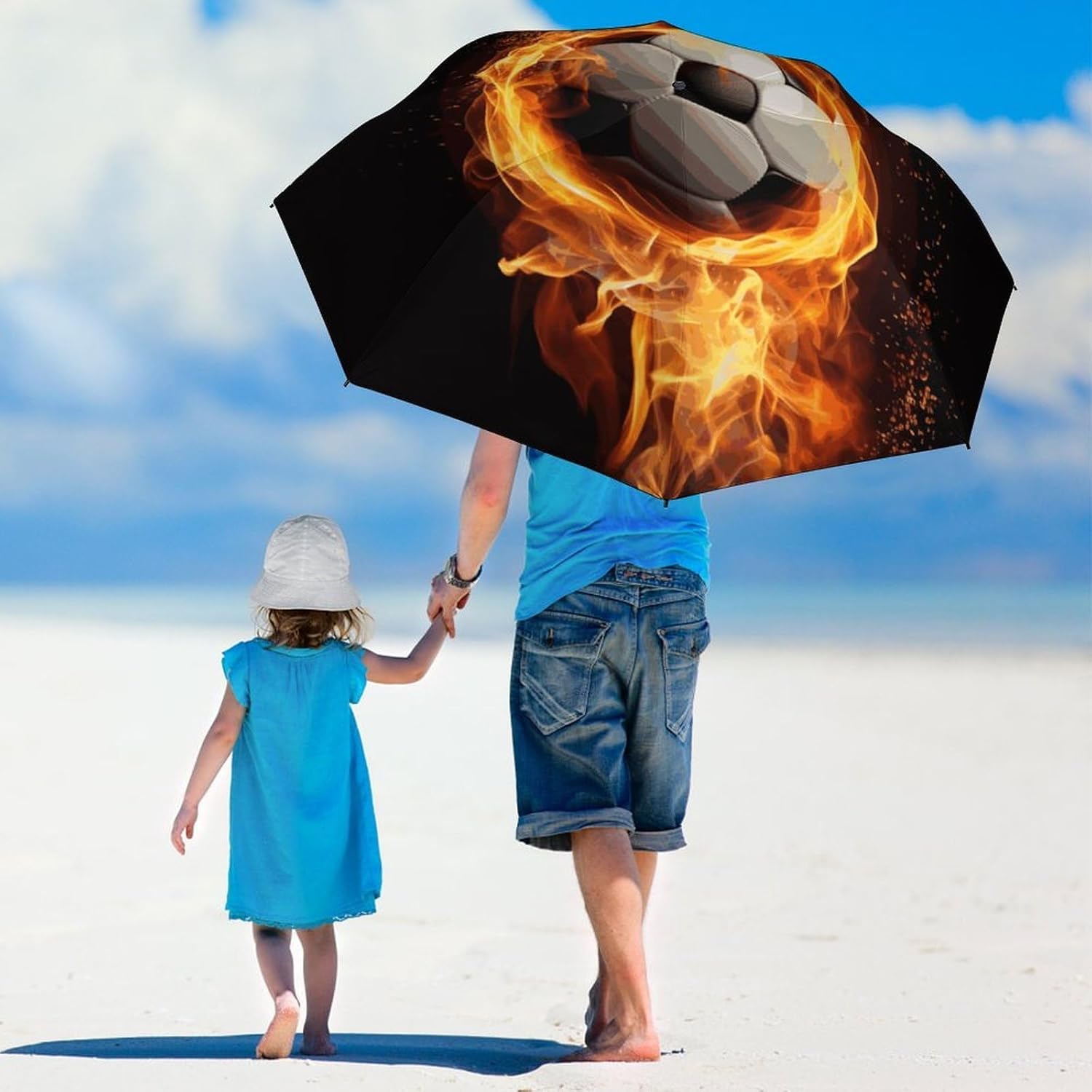 Soccer Flame Umbrella Extra Large Folding, Travel Umbrella Windproof, Compact, Golf Umbrella With Unique Patterns, Fashionable And Beautiful for Men And Women.