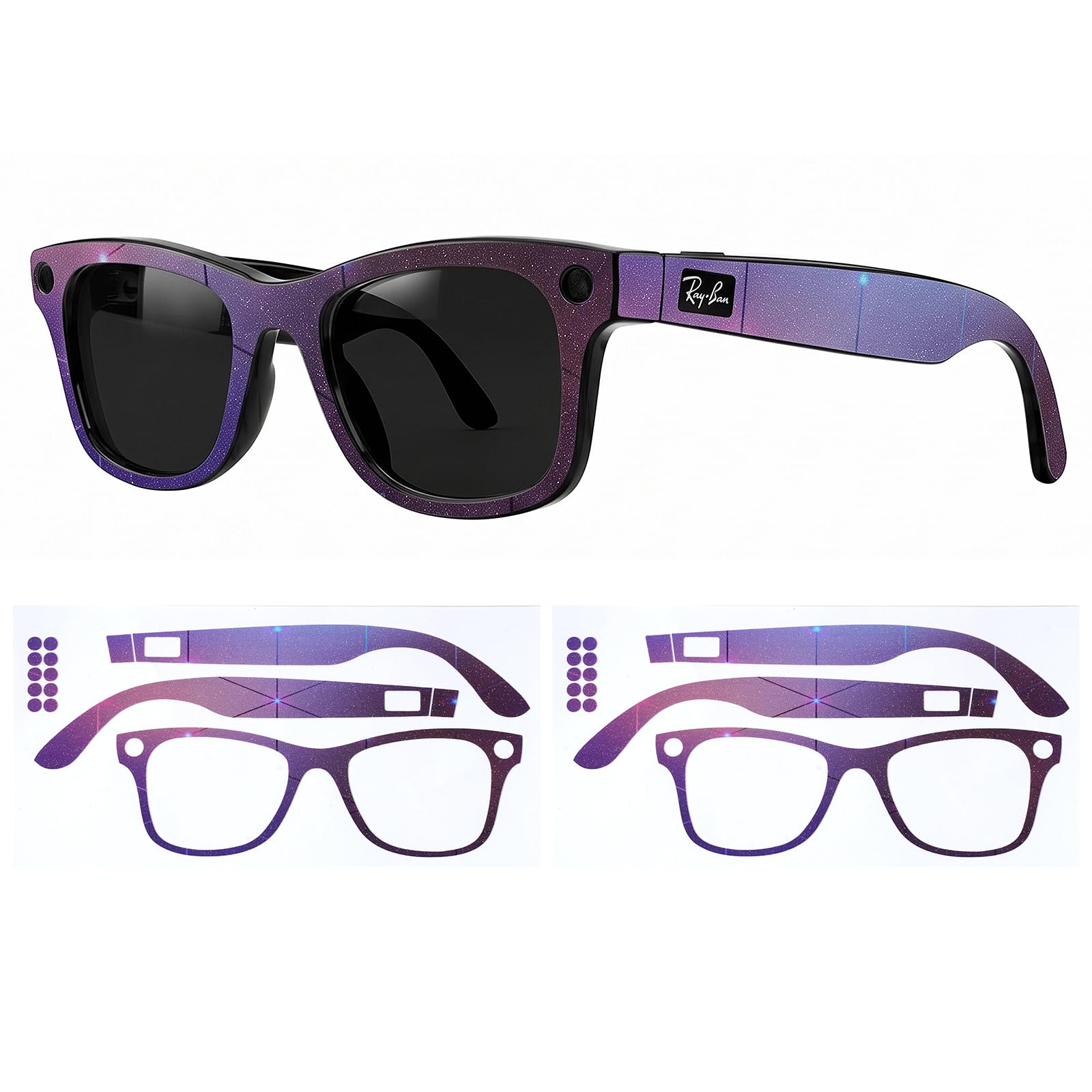 Evita arañazos en Ray-Ban Meta Wayfarer con estas pegatinas de vinilo 3M morado aurora 50-22