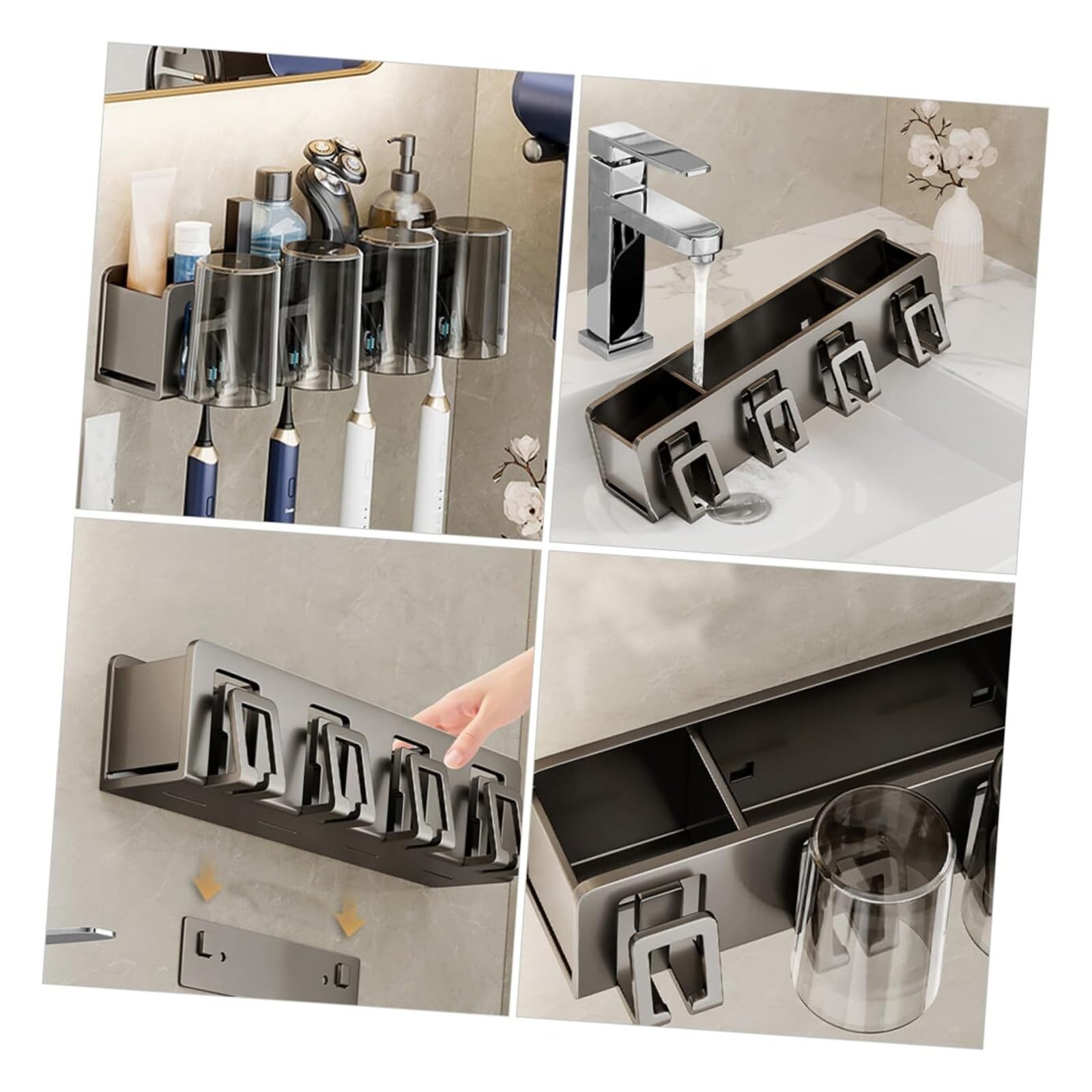 Portacepillos de Dientes Organizador de cepillos Dientes Elegante, Soporte for Cepillo uñas montado en la Pared, Almacenamiento Tazas Vaso de Enjuague bucal Reutilizable