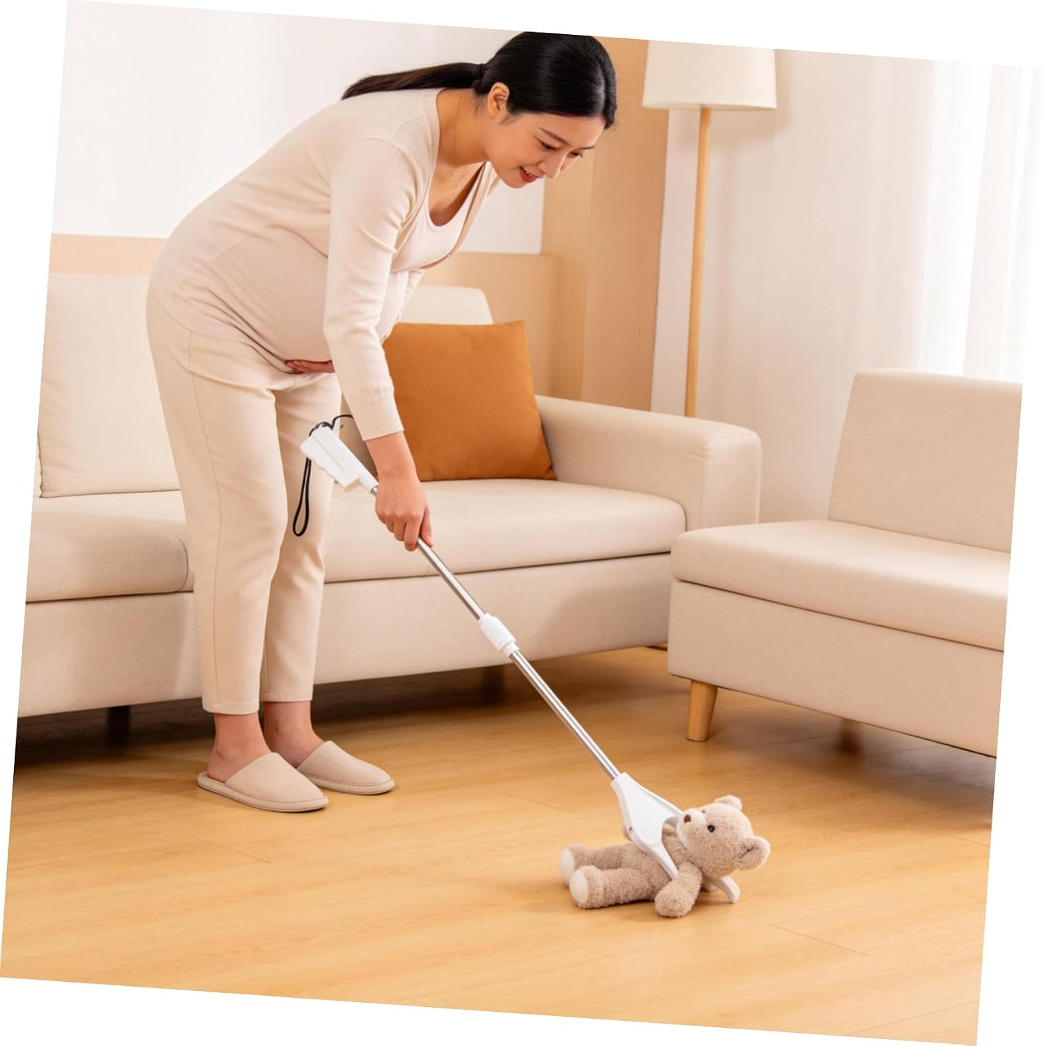 MAGICLULU Long Handle Grabber Reacher Tool for Seniors and Pregnant Women, 28-inch White Reaching Aid with Hand Strap for Trash Pickup and Daily Item Retrieval