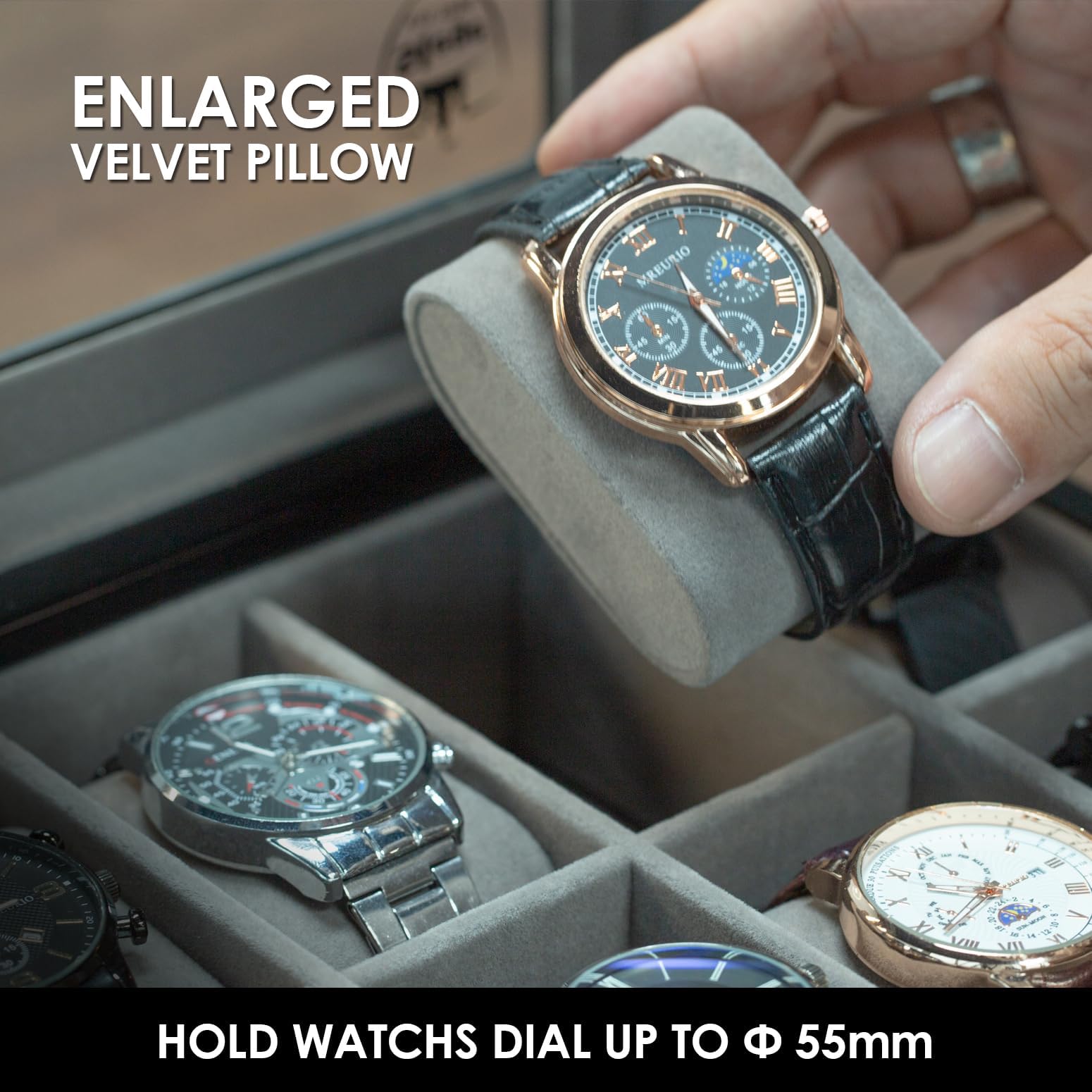 Slege Horlogedoos Hout Handgemaakt,Elegante Horlogedoos Opslag 6 Horloges- Horlogekelder voor Mannen/Vrouwen-Sieradendoos met Glazen Deksel, Horlogehouder,Watch Box Geschenken(Zwart