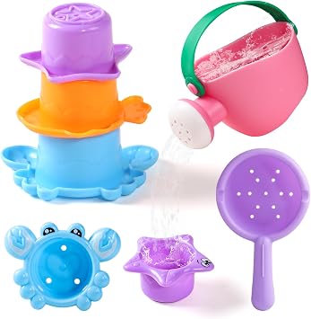 Bath Toys For 1 2 3 Year Olds 5 PCS Toddler Baby Bath Toys Mould Free Games For 3 4 Kids Water Play Bathtub Watering Can Stacking Cups Swimming Pool for 1 Year Old Boys Girls Toys Gifts Presents