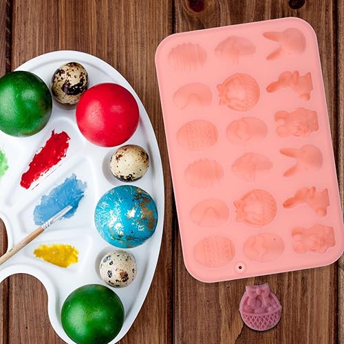 Miniatura 7 de VOSAREA Moldes de silicona para huevos de Pascua, moldes de silicona en forma de conejo 3D, moldes para hornear pasteles de 18 capacidades, moldes