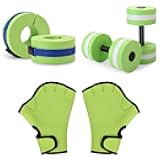 Water Aerobics Set for Aquatic Exercise, Pool Fitness Equipment Foam Water Dumbbell Set, New Upgrade Aquatic Dumbbells and Foam Swim Aquatic Cuffs, Water Workout Fitness Tool