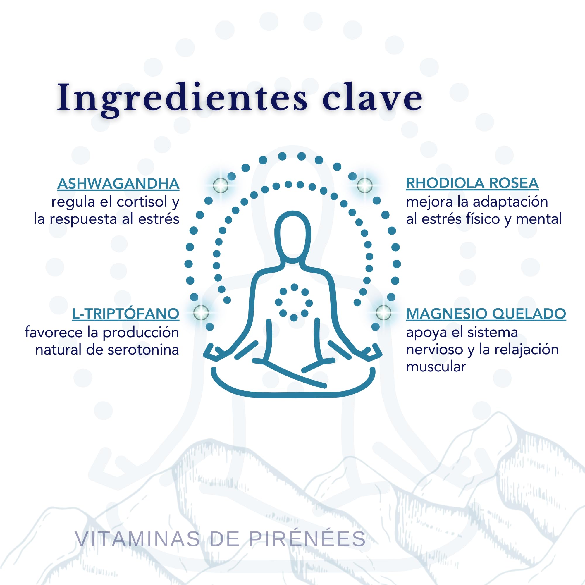Gestión del Estrsés -Triptófano con Magnesio + Rhodiola Rosea y Ashwagandha - Sin GMO | Reduce los niveles de Cortisol, Complejo sinérgico para Equilibrio Emocional, Energía | 28 Dosis diarias