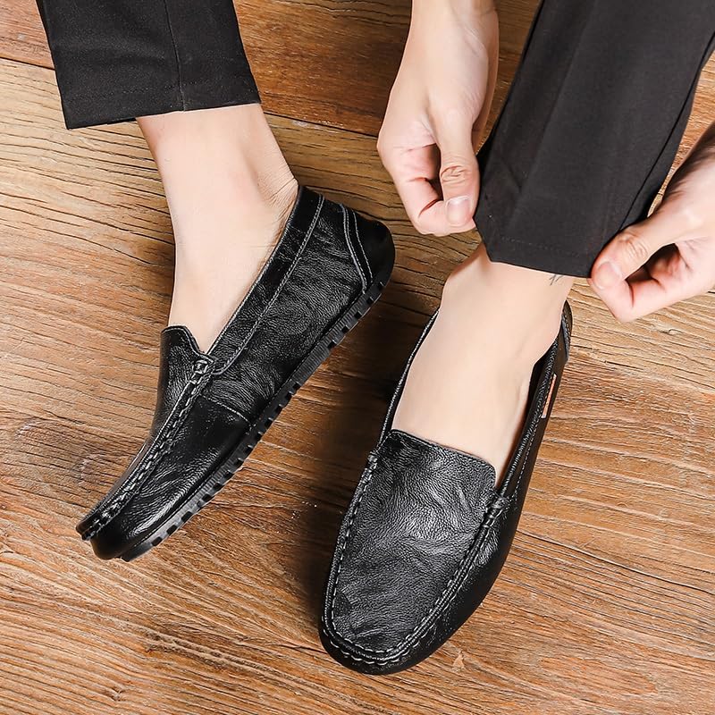 Men's Loafers Square Toe Faux Leather Moccasins Loafer Shoes Lightweight Flat Heel Flexible Wedding Slip-ons4