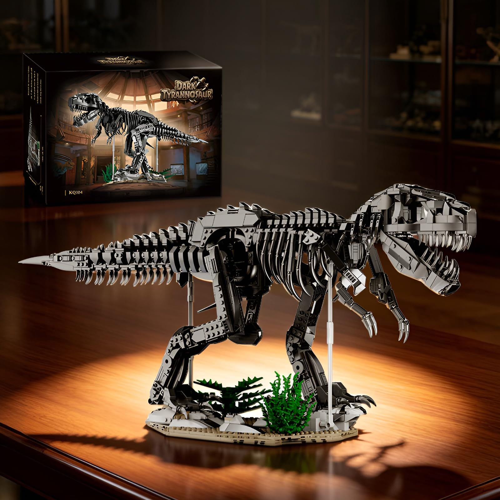 Dunkler Tyrannosaurus-Rex-Skelett-Klemmbausteinset, 1876 Teile | Dinosaurier-Fossilien-Bausatz, T-Rex-Modell für Erwachsene, STEM-Lernspielzeug, kreatives Geschenk für Männer Frauen