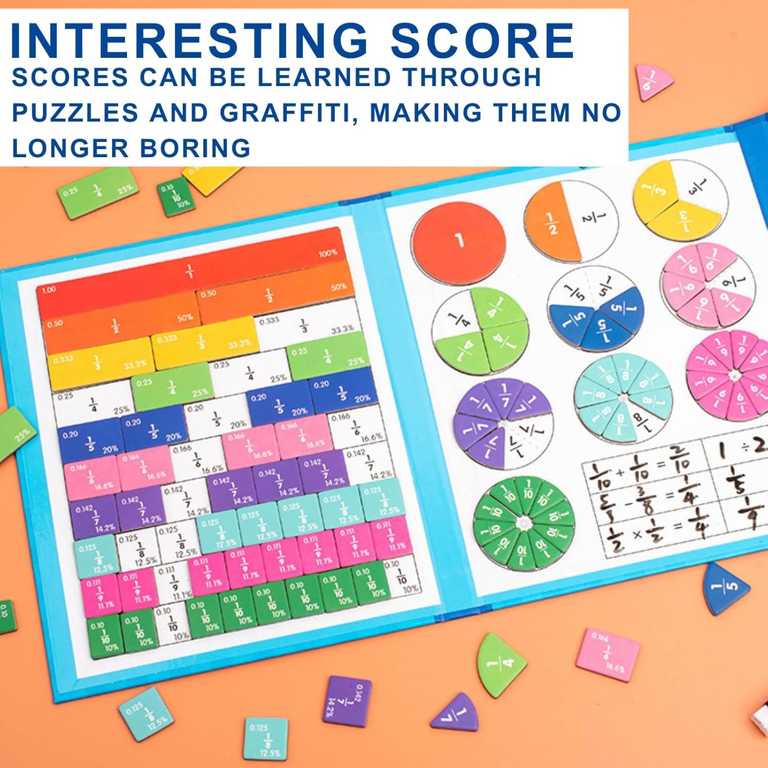 Magnetic Fraction Demonstration Book, Magnetic Fraction Educational Puzzle, Magnetic Fraction Tiles & Fraction Circles Set, Math Manipulatives for Early Math Skills - Image 4