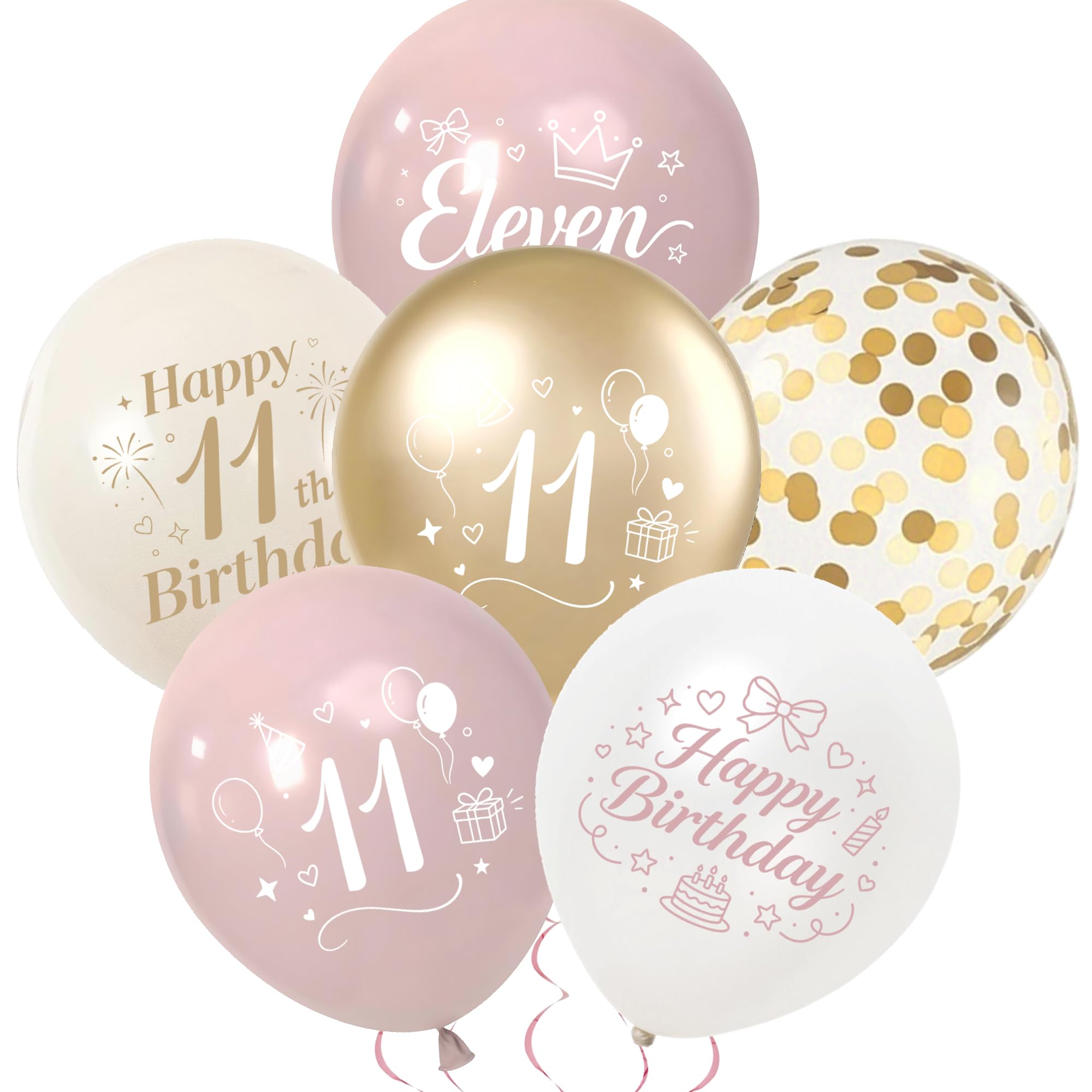 Happy 11th Birthday Balloons Decorations, 30 Pcs Pink and Gold Balloons Set