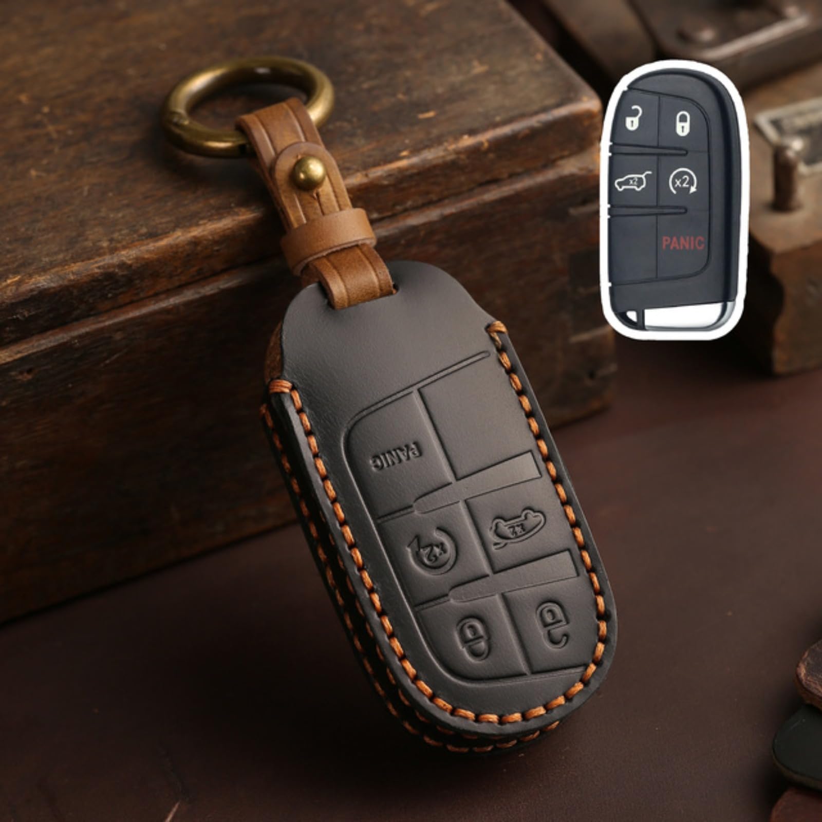 Funda de cuero para llave de coche Chrysler 300 protector de mando para la llave inteligente 8