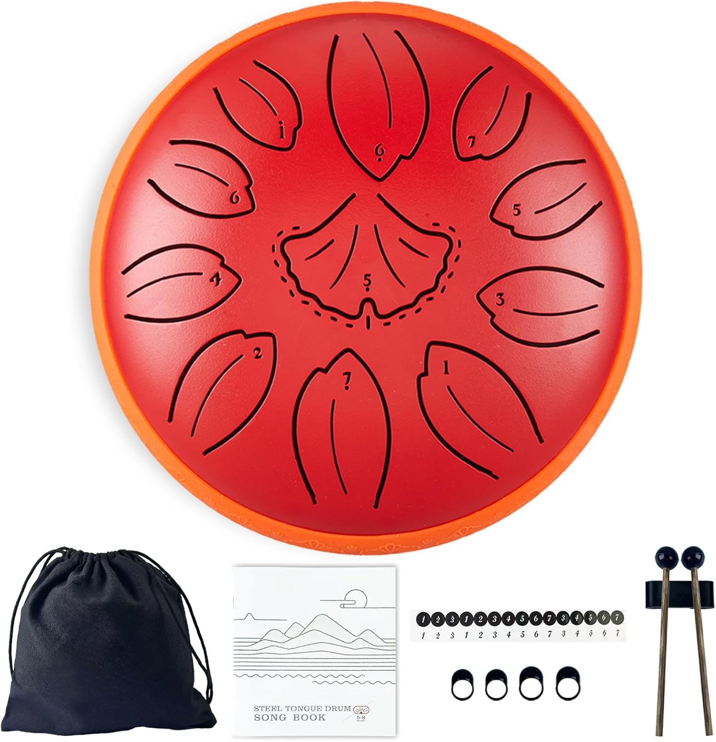 TUOKING Rain Drum for Outside Steel Tongue Drum 6 Inch 11 Notes C Key Handpan Drum for Adults and Beginners Sound Healing Musical Instrument for Meditation, Yoga, Music Lovers(Red)