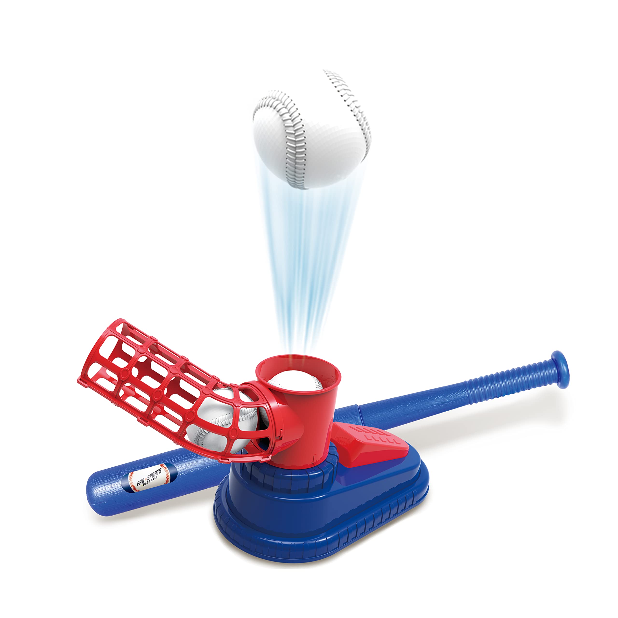 Toi-Toys Automatisches Baseball Set - mit Baseballschläger und 3 Basebälle - Ballspiel Sport Kinder Spielzug für Outdoor, Garten, Park Kleinkinder Geschenk Geburtstag - ab 6 Jahre