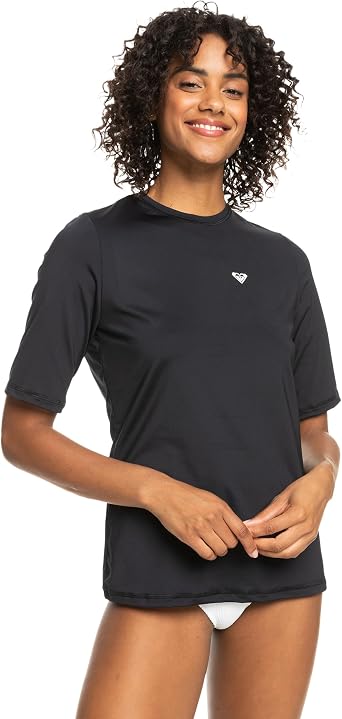 Roxy Women's Short Sleeve Loose Fit Rashguard UPF 50+ Quick-Dry Rash Guard Shirt for Swim, Surf, Volley, Yoga, Outdoor Activities, Black, Medium