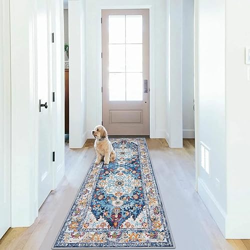 U'Artlines Alfombra bohemia para pasillo, alfombra vintage de 2 x 6 pies, alfombra de pasillo para lavandería, alfombra antideslizante y lavable