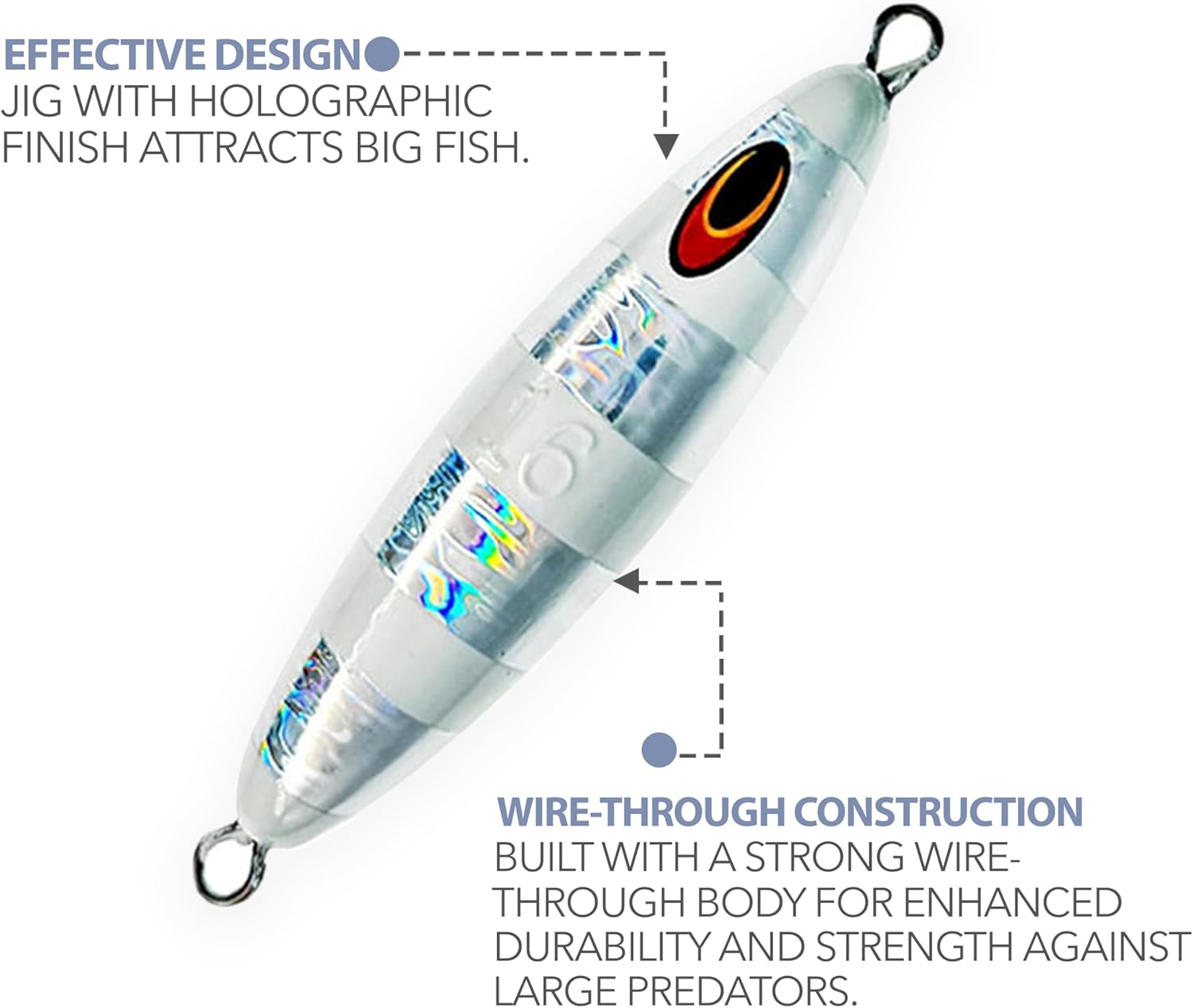 5" Eddie Bomb Jigs 16oz, 2 Pcs Silver Zebra Glow for Vertical Flat Fall Jigging, Unrigged, Ideal for Bluefin Tuna & Offshore Big Game Fishing
