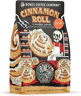 Decaf Cinnamon Roll Decaffeinated Flavored Coffee, Medium Roast Low Acid Arabica Beans Compatible with Auto drip and French Press Coffee Maker, 12 Oz Ground