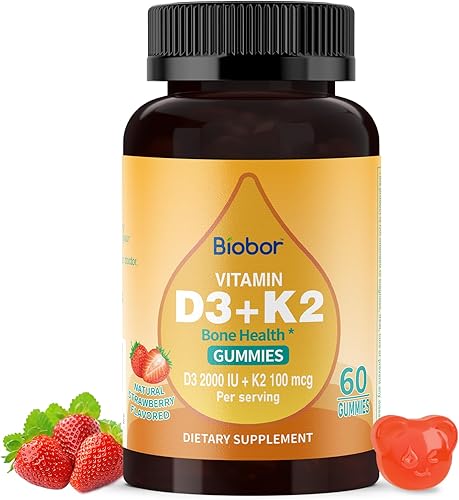 Gomitas naturales de vitamina D3 K2, 2000 UI de vitamina D3 y 100 mcg de vitamina K2, apoya un hueso saludable, suplemento de salud inmunológica,