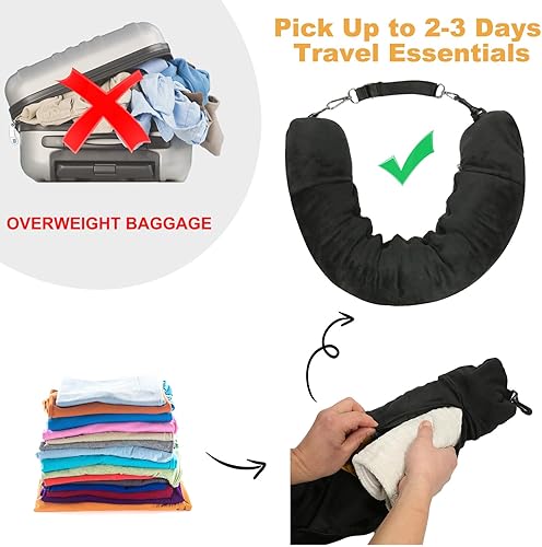 Miniatura 4 de Almohada de viaje rellena con ropa, se transforma en equipaje de mano, se adapta a 3 días de artículos esenciales de viaje, funda de almohada de
