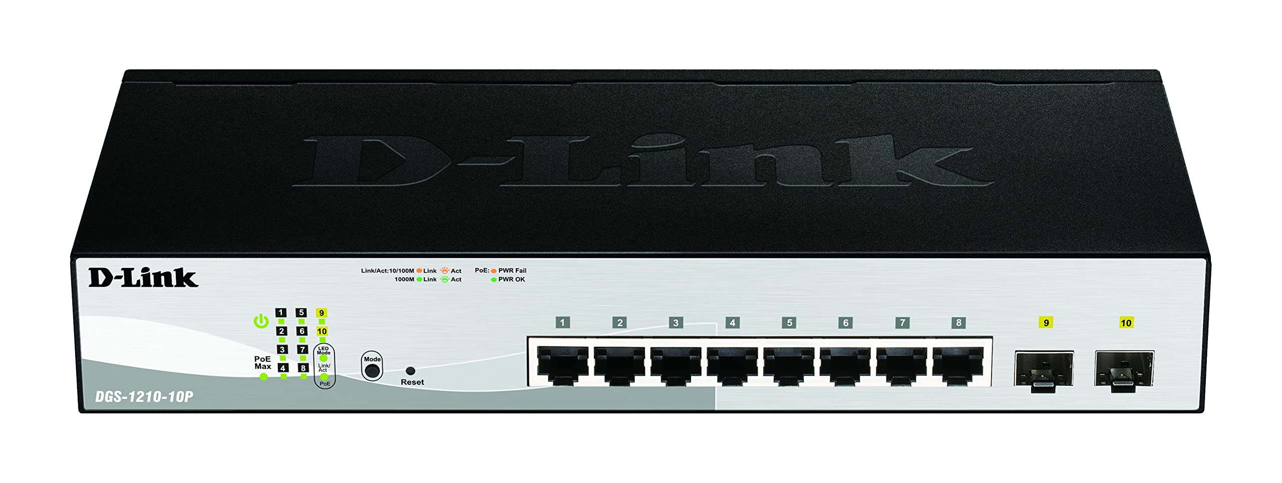 D-Link DGS-1210-10P/E 10-Port Gigabit Smart+ Switch (10 Port, 2x SFP, 20 Gbps Switching Capacity, 65W PoE Kapazität) - Nur EU-Netzkabel