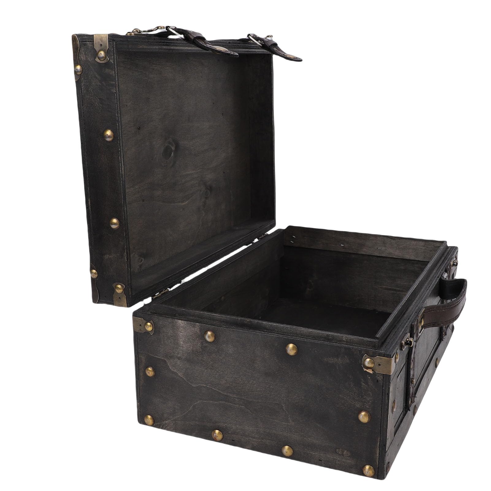Pssopp Baúl de Cajas de Almacenamiento, Caja de Maleta con Asa de Cuero de PU con Tapa con Bisagras para Colección de Joyas, Accesorios de Fotografía, Equipaje Vintage de Madera, Baúl de Equipaje