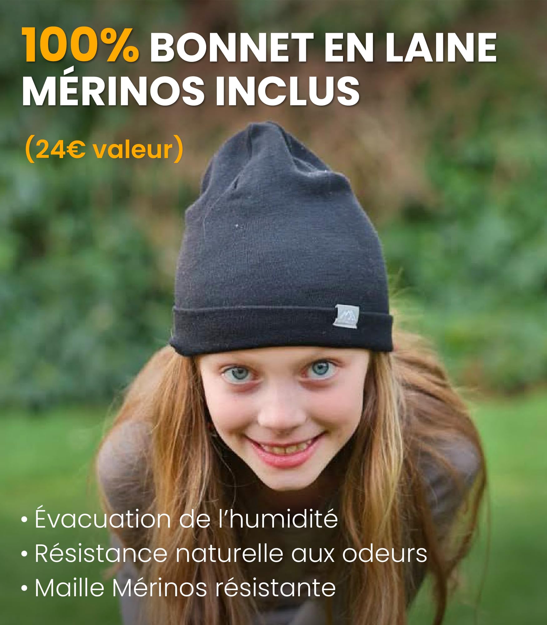 Merino.Tech sous Vetement Merinos Enfant - Moyen Ensemble Thermique Enfant Laine Merinos Pull, ​​Pantalon et Bonnet
