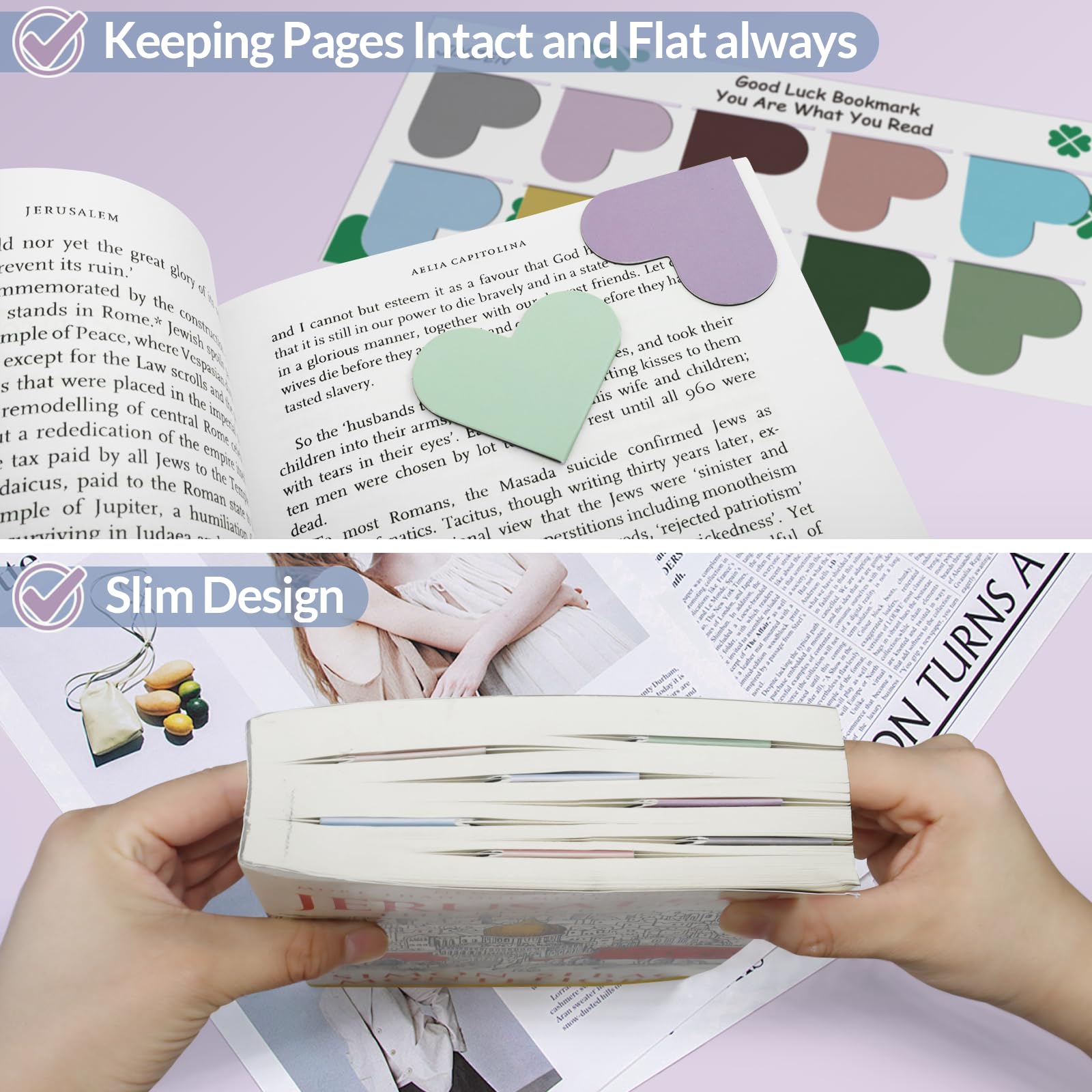 Magnetische Eck-Lesezeichen in Herzform, bunt, niedliches Buchzubehör für Zuhause, Schule, Bibliotheksbedarf, hübsches Weihnachtsgeschenk für Buchliebhaber, Lesen, Frauen, Kinder (24 reine Farben auf
