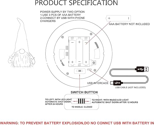 Miniatura 6 de Decoraciones de peluche de gnomo de Navidad recargables 2023 con luz y canción de Navidad, adornos de figura de Navidad hechos a mano, decoración