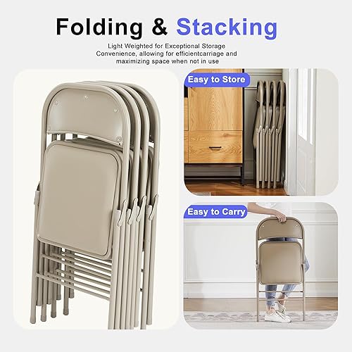 Miniatura 6 de Paquete de 2 sillas plegables, sillas comerciales apilables portátiles, silla de cuero acolchada para interiores y exteriores con marco de metal