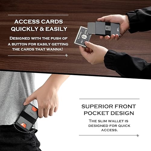 Miniatura 3 de SEMORID Slim Aluminum Card Holder Wallet for Men, Durable Expandable Backplate, RFID Blocking Minimalist Metal Pop Up Wallet with Gift Box, Holds